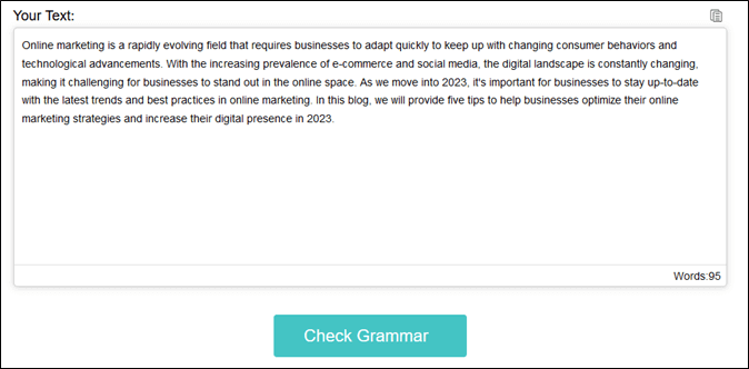 Grammar check results
